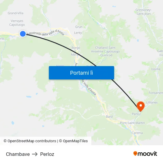 Chambave to Perloz map