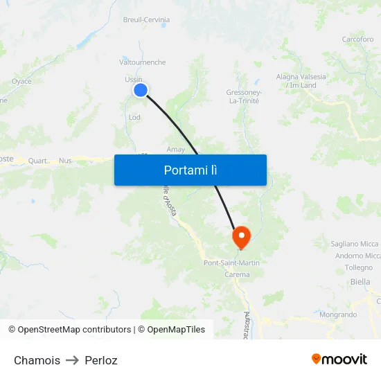 Chamois to Perloz map