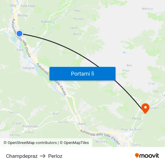 Champdepraz to Perloz map