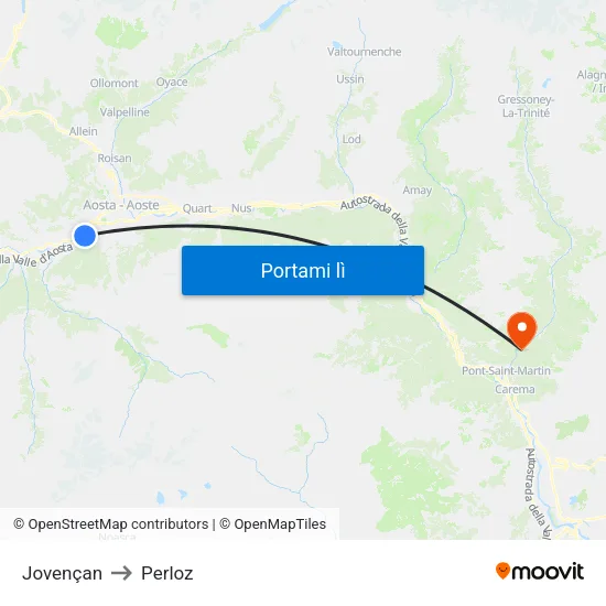 Jovençan to Perloz map