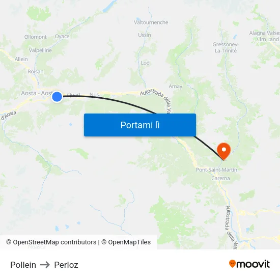 Pollein to Perloz map