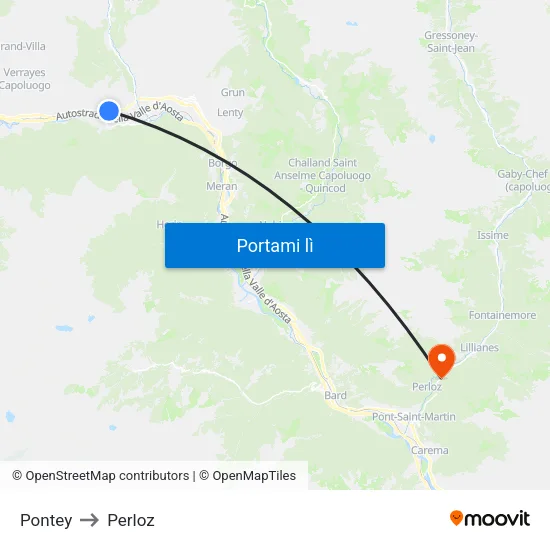 Pontey to Perloz map