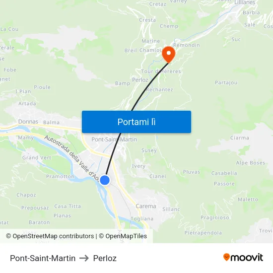 Pont-Saint-Martin to Perloz map