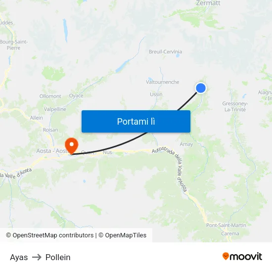 Ayas to Pollein map