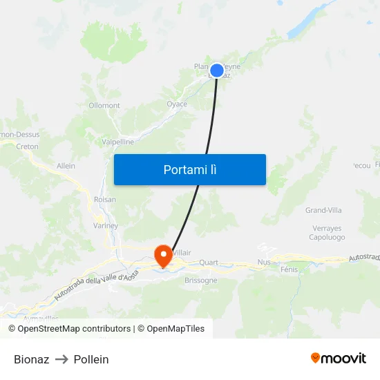Bionaz to Pollein map