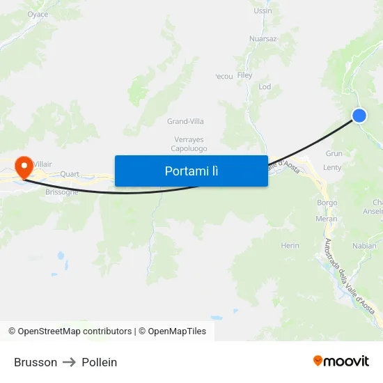 Brusson to Pollein map
