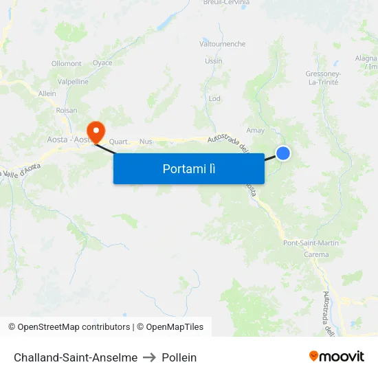 Challand-Saint-Anselme to Pollein map