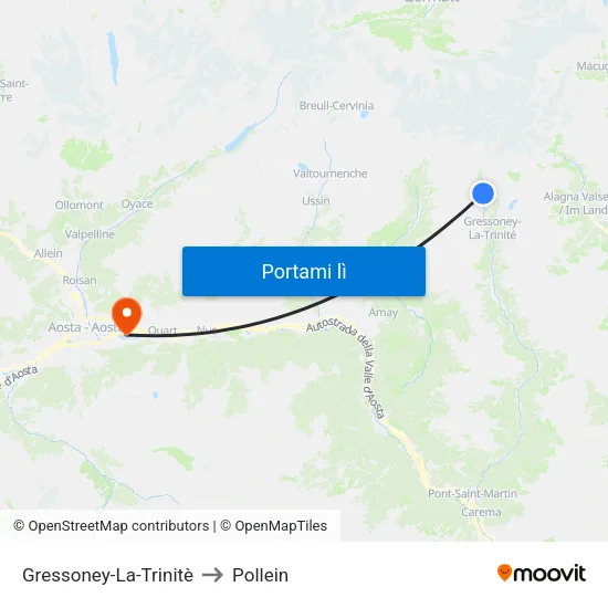 Gressoney-La-Trinitè to Pollein map