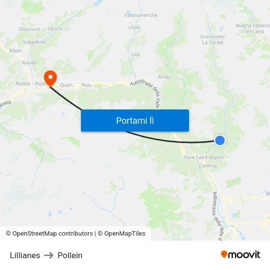 Lillianes to Pollein map