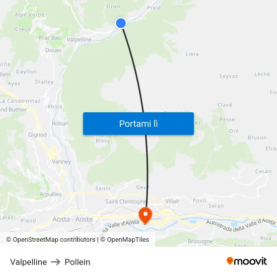 Valpelline to Pollein map