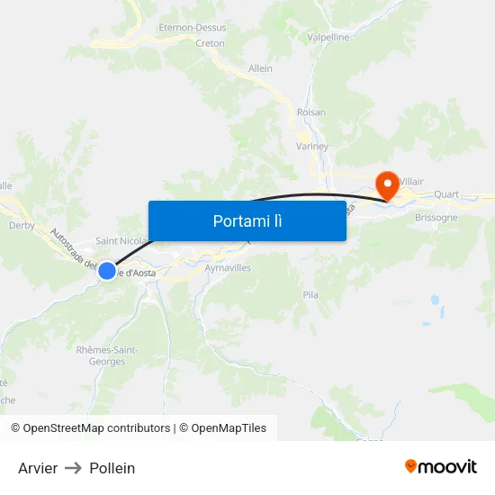 Arvier to Pollein map