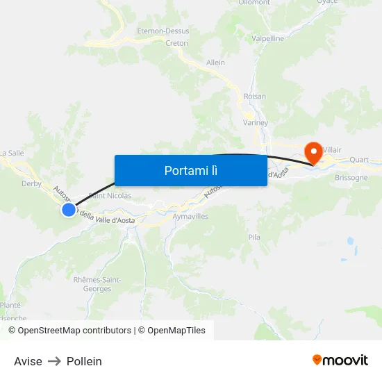 Avise to Pollein map