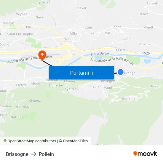 Brissogne to Pollein map
