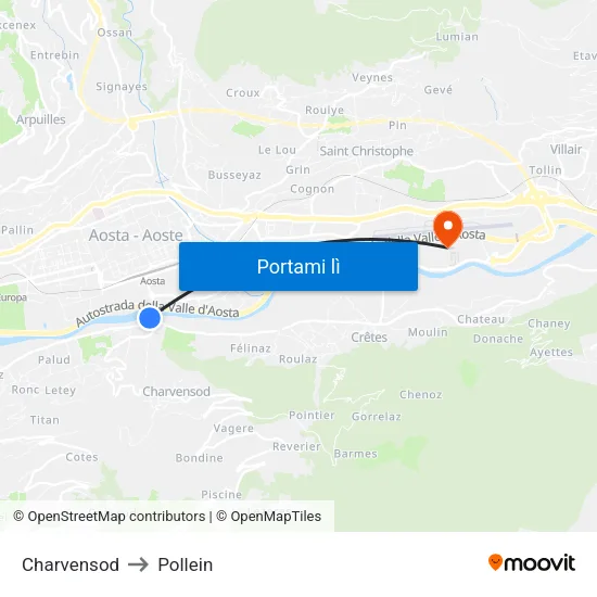 Charvensod to Pollein map