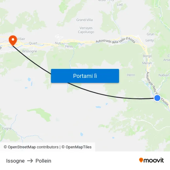 Issogne to Pollein map