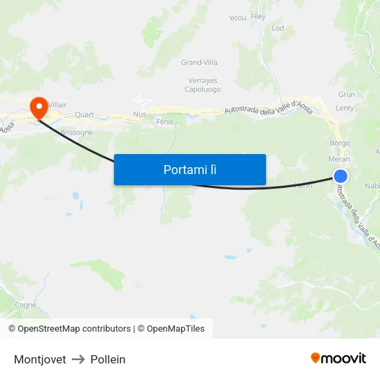 Montjovet to Pollein map