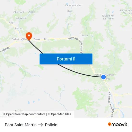 Pont-Saint-Martin to Pollein map