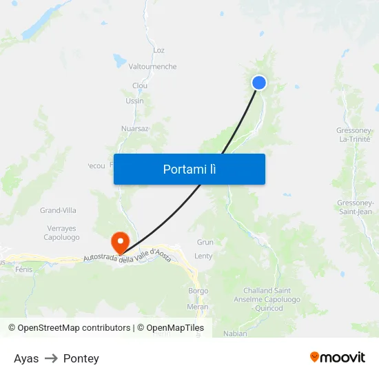 Ayas to Pontey map