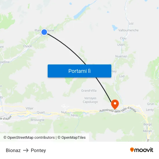 Bionaz to Pontey map