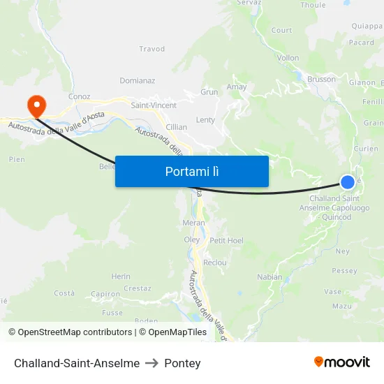 Challand-Saint-Anselme to Pontey map