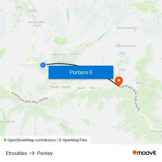 Etroubles to Pontey map