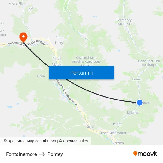 Fontainemore to Pontey map