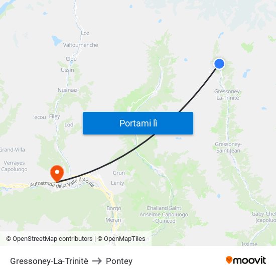 Gressoney-La-Trinitè to Pontey map