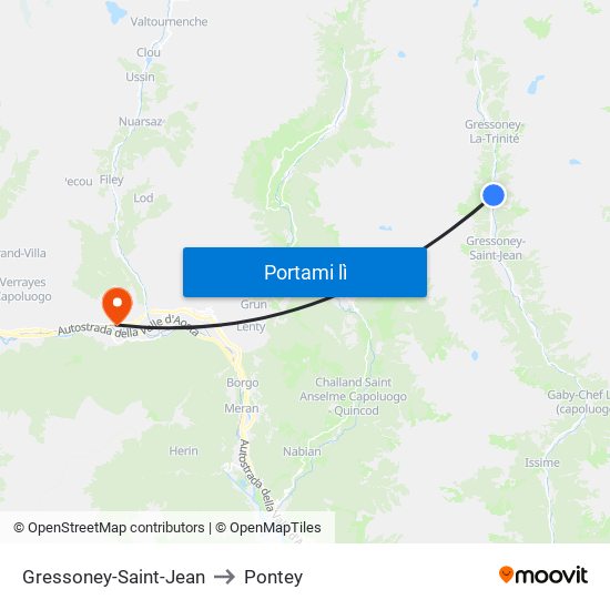 Gressoney-Saint-Jean to Pontey map