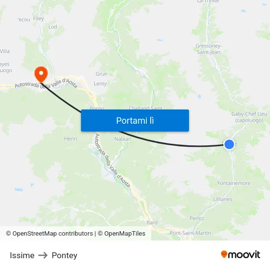 Issime to Pontey map