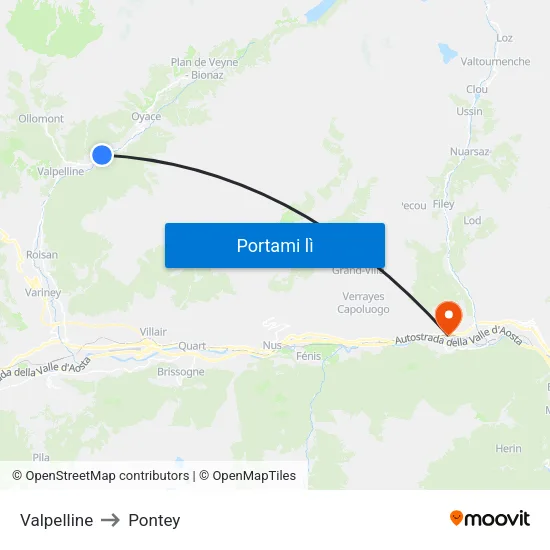 Valpelline to Pontey map