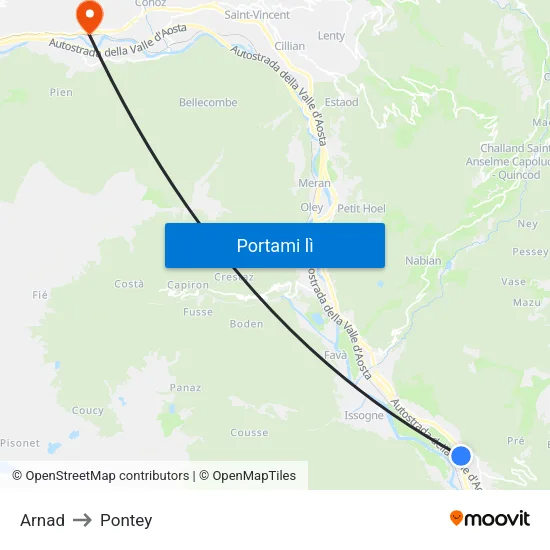 Arnad to Pontey map