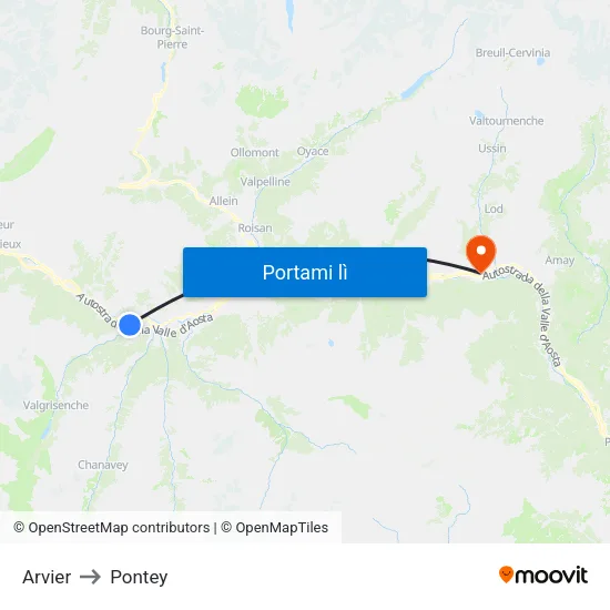 Arvier to Pontey map