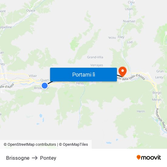 Brissogne to Pontey map