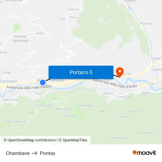 Chambave to Pontey map