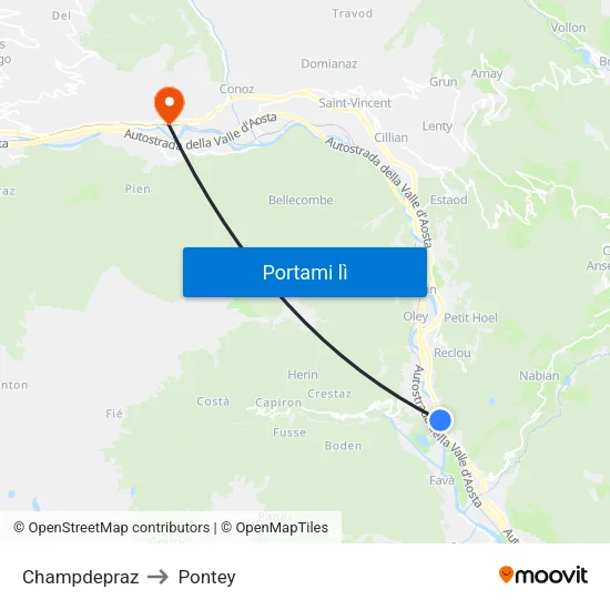 Champdepraz to Pontey map