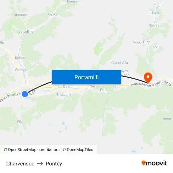 Charvensod to Pontey map