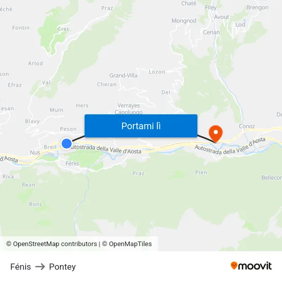 Fénis to Pontey map