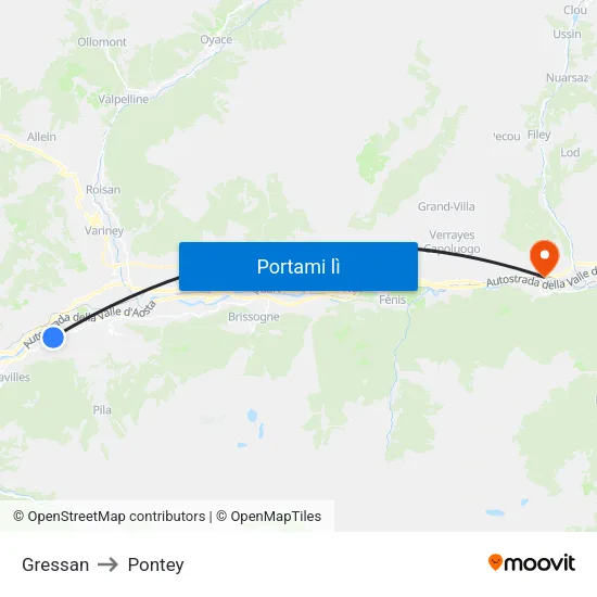 Gressan to Pontey map