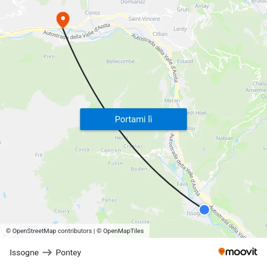 Issogne to Pontey map