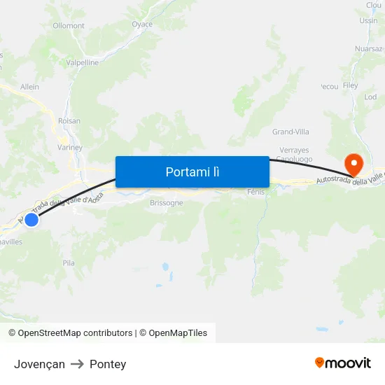 Jovençan to Pontey map