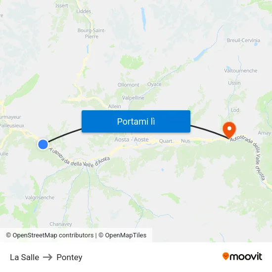 La Salle to Pontey map