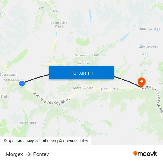 Morgex to Pontey map