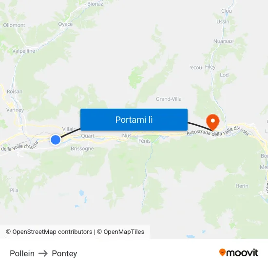 Pollein to Pontey map