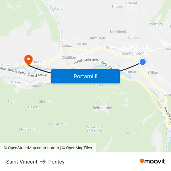 Saint-Vincent to Pontey map
