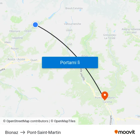 Bionaz to Pont-Saint-Martin map