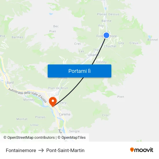 Fontainemore to Pont-Saint-Martin map