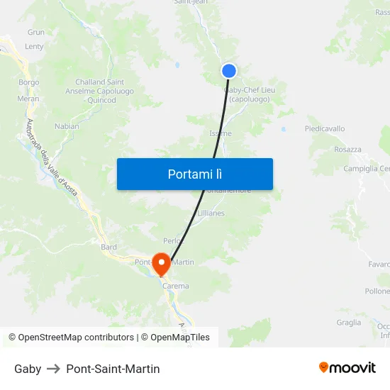 Gaby to Pont-Saint-Martin map