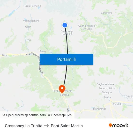 Gressoney-La-Trinitè to Pont-Saint-Martin map