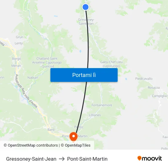 Gressoney-Saint-Jean to Pont-Saint-Martin map