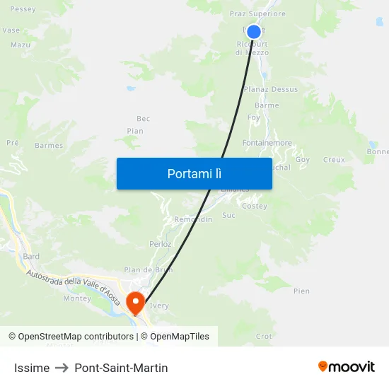 Issime to Pont-Saint-Martin map